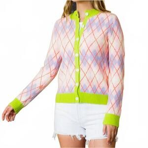 NEW THML argyle knit cardigan in pink and lavender
